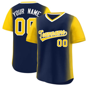 Custom Navy Gold Personalized Raglan Sleeves Authentic Baseball Jersey