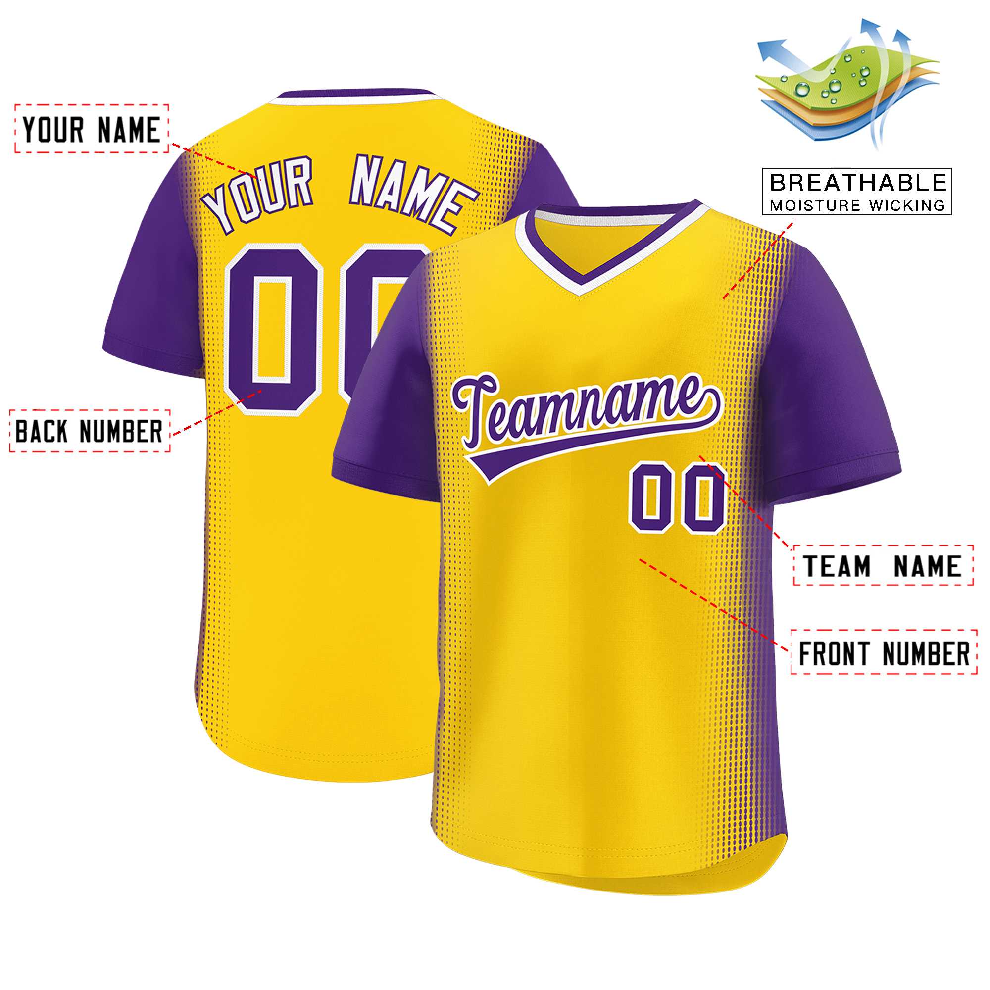 Custom Gold Purple Personalized Raglan Sleeves Authentic Baseball Jersey