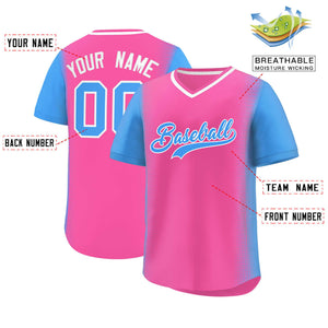 Custom Pink Powder Blue Personalized Raglan Sleeves Authentic Baseball Jersey