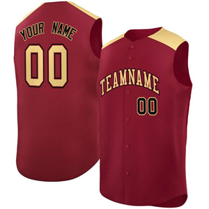 Custom Crimson Khaki Personalized Classic Authentic Sleeveless Baseball Jersey