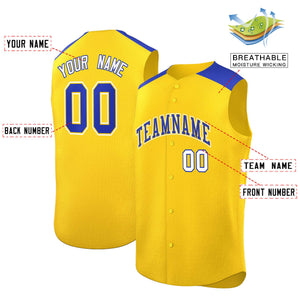 Custom Gold Royal Personalized Classic Authentic Sleeveless Baseball Jersey