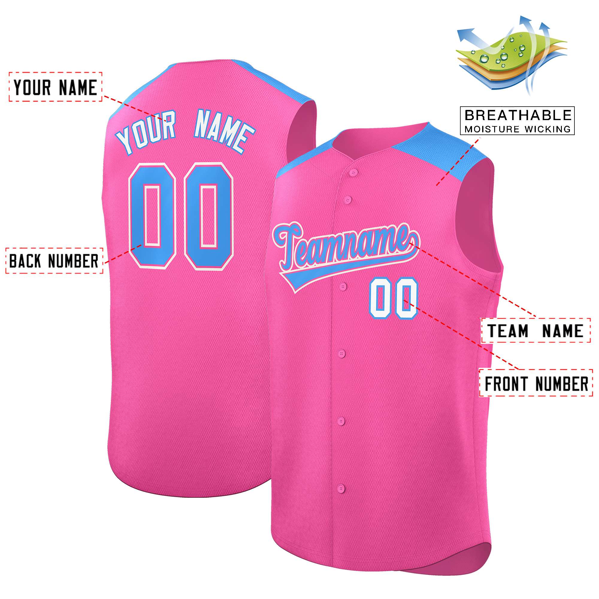 Custom Pink Powder Blue Personalized Classic Authentic Sleeveless Baseball Jersey