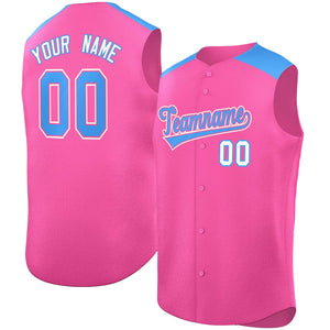 Custom Pink Powder Blue Personalized Classic Authentic Sleeveless Baseball Jersey