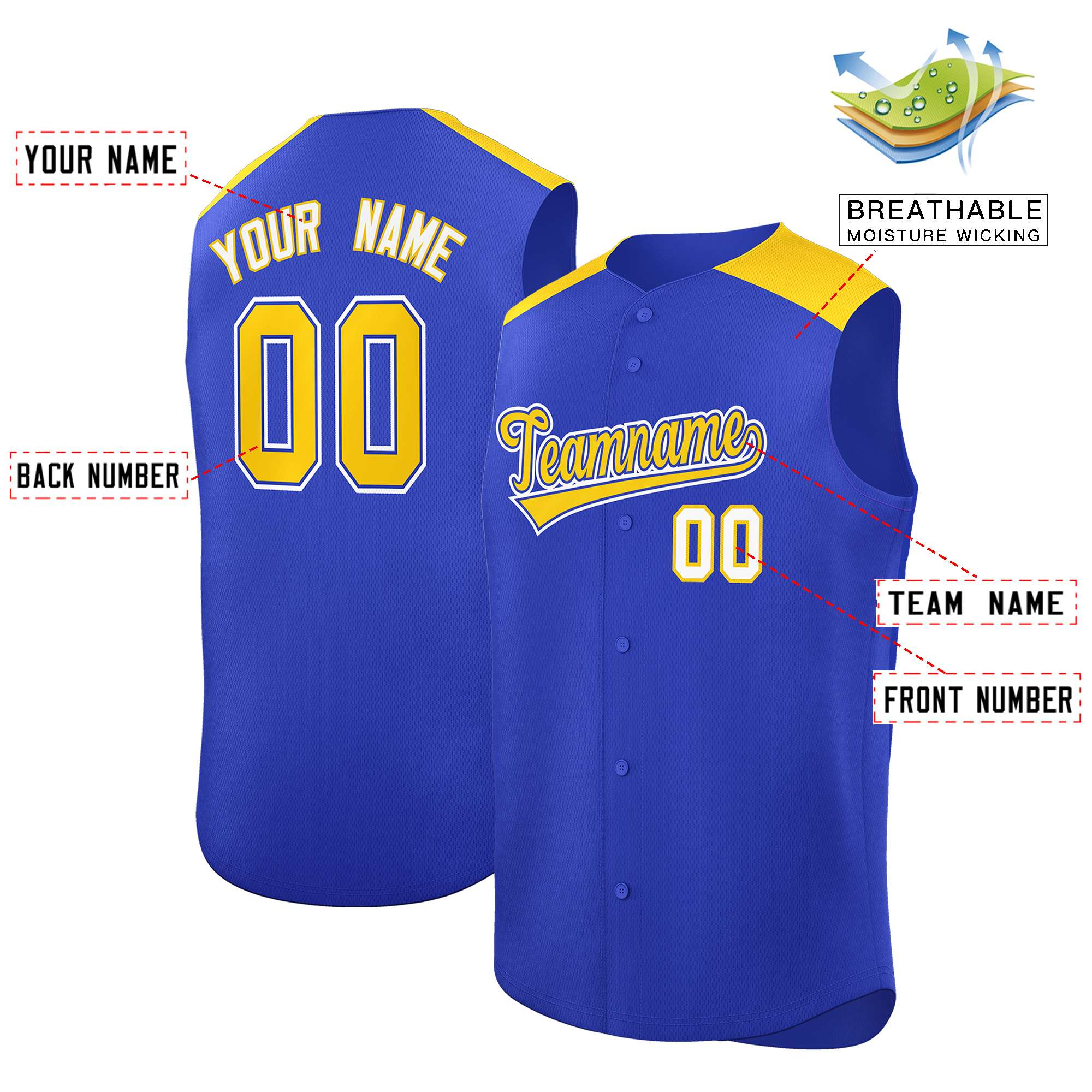 Custom Royal Gold Personalized Classic Authentic Sleeveless Baseball Jersey