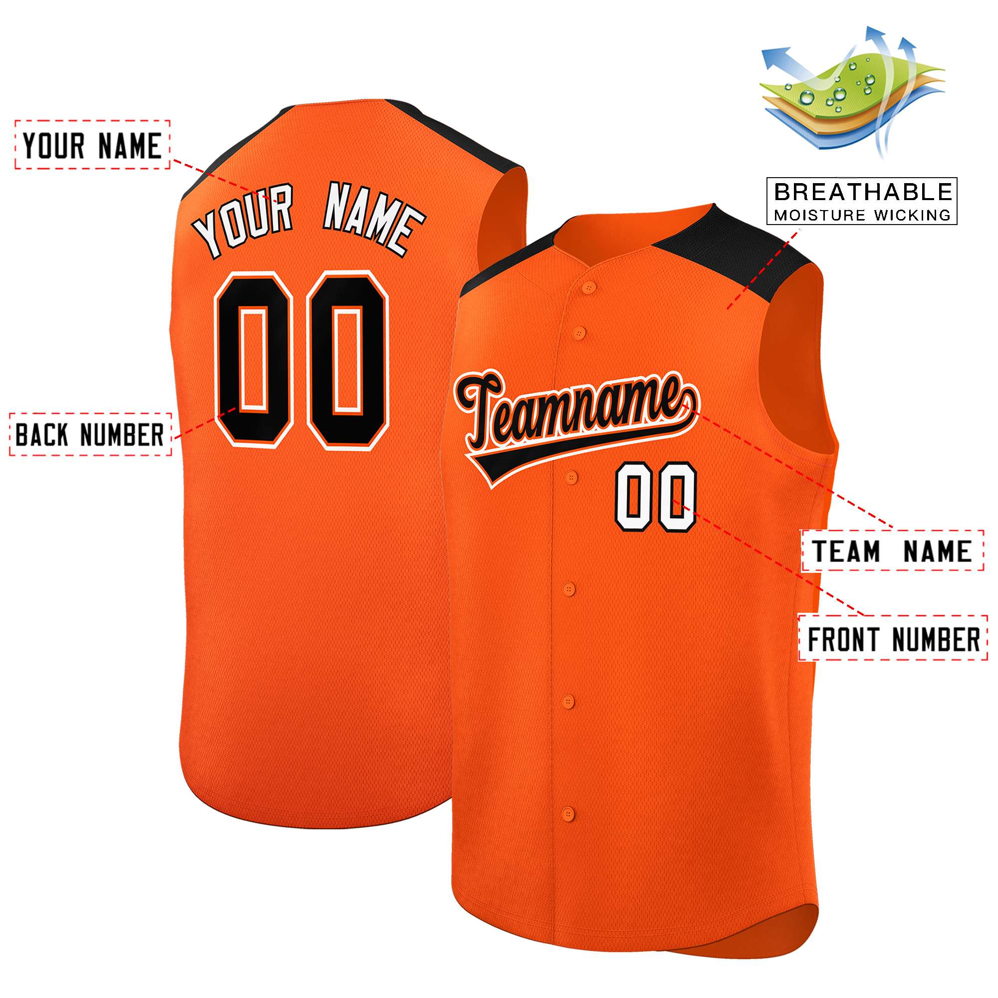 Custom Orange Black Personalized Classic Authentic Sleeveless Baseball Jersey