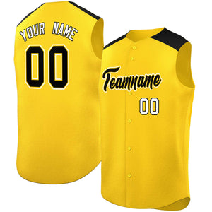 Custom Gold Black Personalized Classic Authentic Sleeveless Baseball Jersey