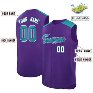 Custom Purple Aqua Personalized Classic Authentic Sleeveless Baseball Jersey