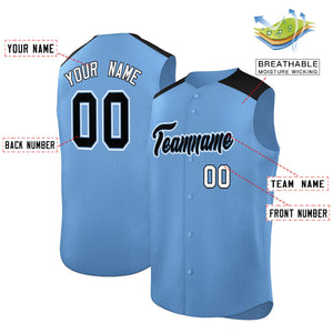 Custom Light Blue Black Personalized Classic Authentic Sleeveless Baseball Jersey