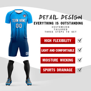 Custom Powder blue Navy Printing Outdoor Tracksuit Soccer Sets Jersey