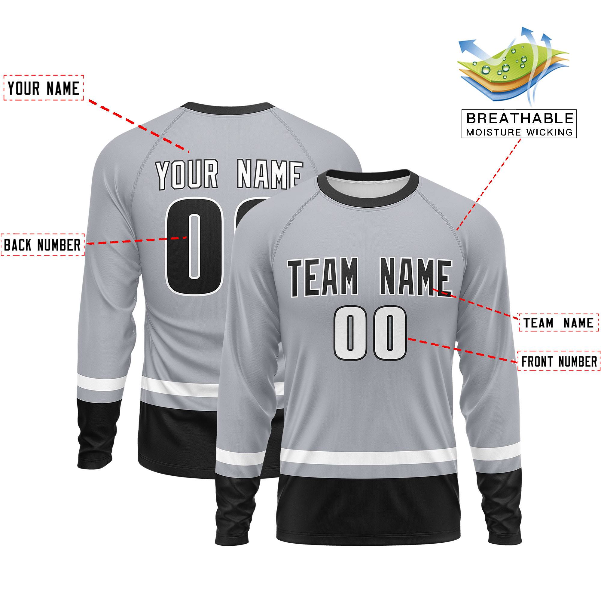 Custom Gray White-Black Color Block Design Long Sleeve Performance T-Shirt