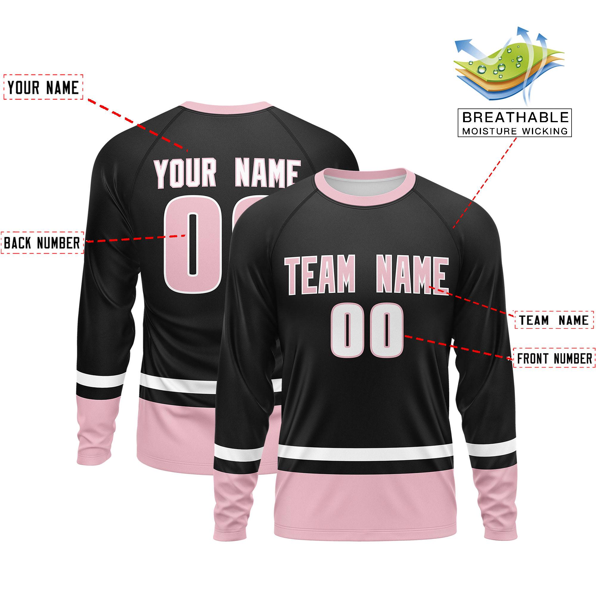 Custom Black White-Light Pink Color Block Design Long Sleeve Performance T-Shirt