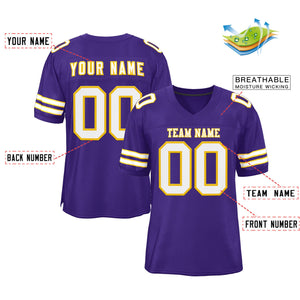 Custom Purple White-Gold Classic Style Mesh Authentic Football Jersey