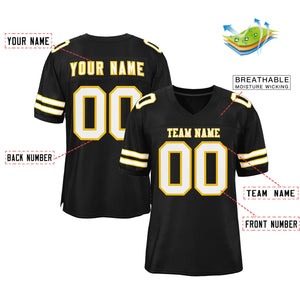 Custom Black White-Gold Classic Style Mesh Authentic Football Jersey