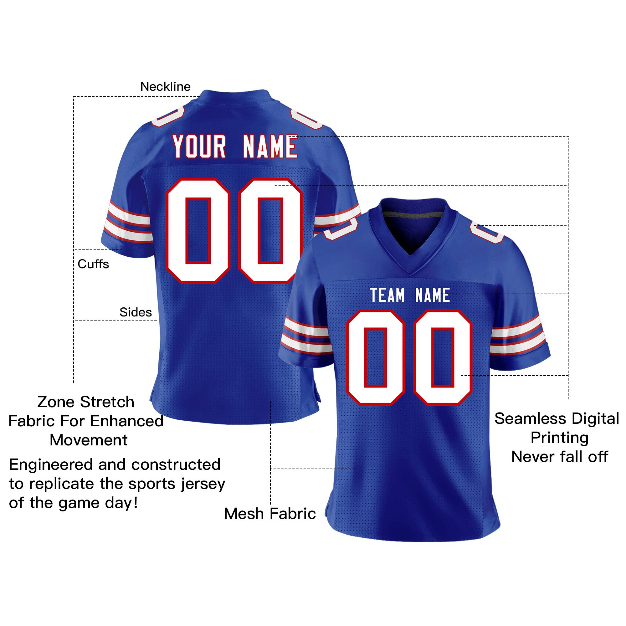 Custom Royal White-Red Personalized Classic Mesh Authentic Football Jersey