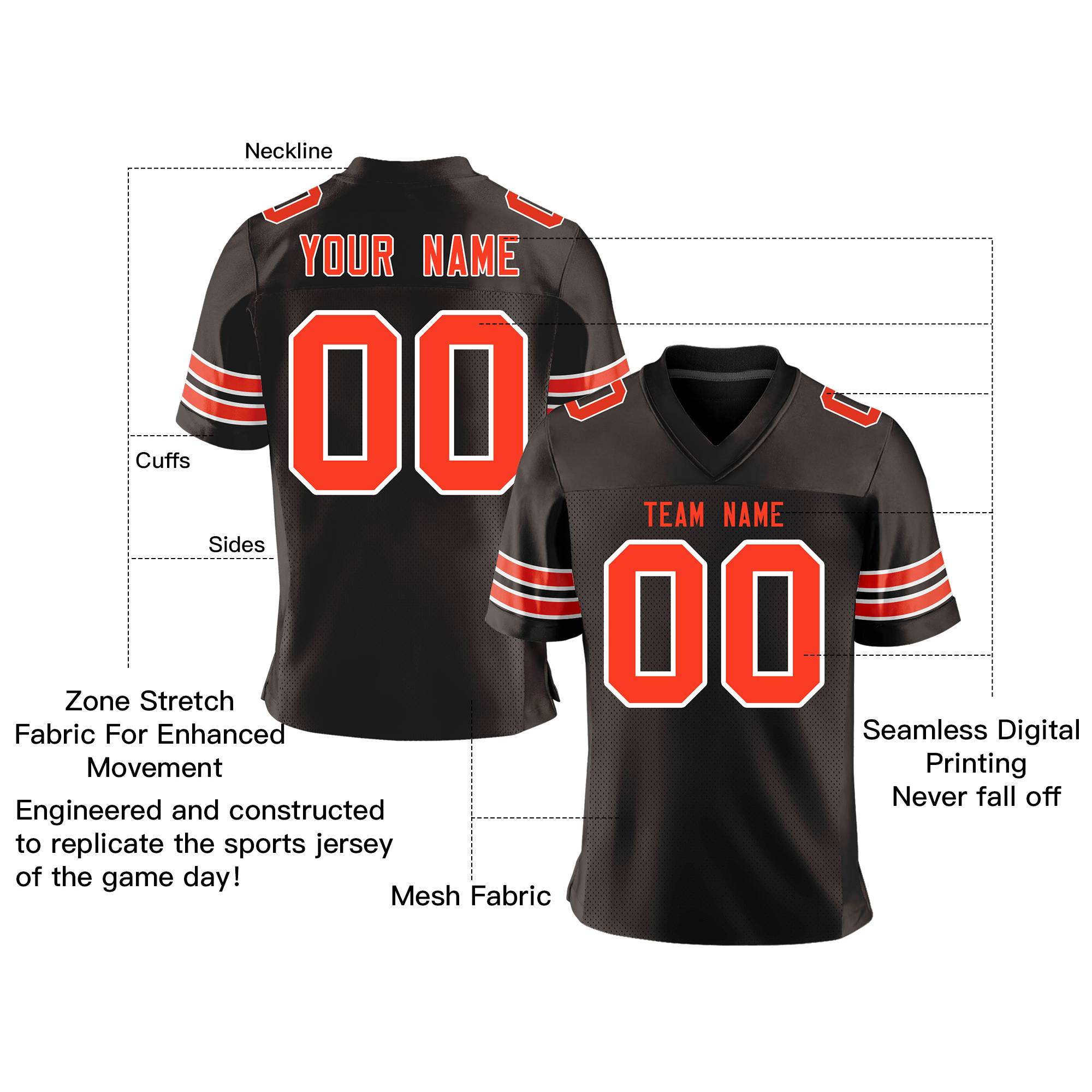 Custom Brown Orange-White Personalized Classic Mesh Authentic Football Jersey