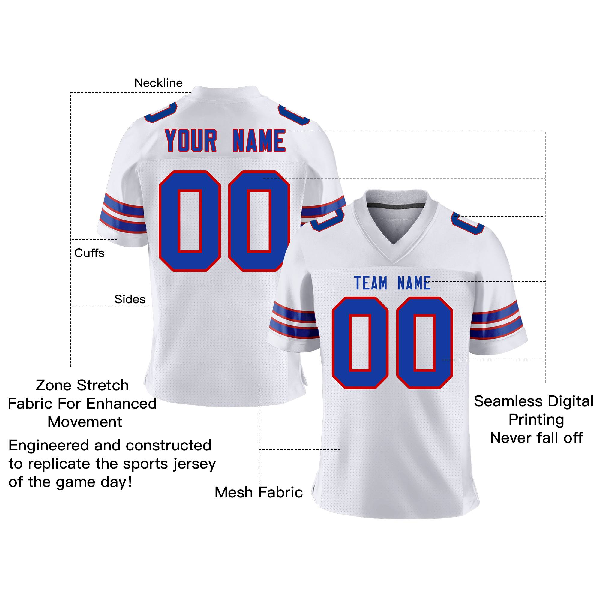 Custom White Royal-Red Personalized Classic Mesh Authentic Football Jersey