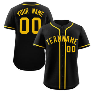 Custom Black Yellow Classic Style Authentic Baseball Jersey