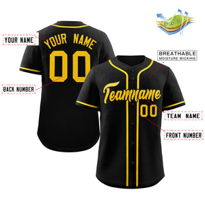 Custom Black Yellow Classic Style Authentic Baseball Jersey