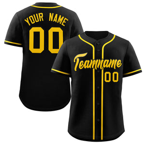 Custom Black Yellow Classic Style Authentic Baseball Jersey