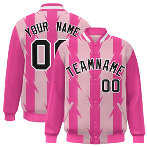 Custom Light Pink Light Pink Varsity Full-Snap Blade Pattern Raglan Sleeves Letterman Baseball Jacket