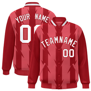 Custom Light Red Light Red Varsity Full-Snap Blade Pattern Raglan Sleeves Letterman Baseball Jacket