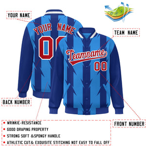 Custom Powder Blue Powder Blue Varsity Full-Snap Blade Pattern Raglan Sleeves Letterman Baseball Jacket