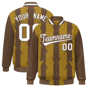 Custom Old Gold Old Gold Varsity Full-Snap Blade Pattern Raglan Sleeves Letterman Baseball Jacket