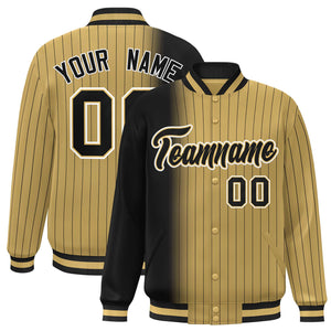 Custom Old Gold Black Gradient Varsity Full-Snap Pinstripe Letterman Baseball Jacket