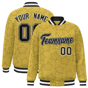 Custom Old Gold Black Varsity Full-Snap Star Pattern Letterman Baseball Jacket