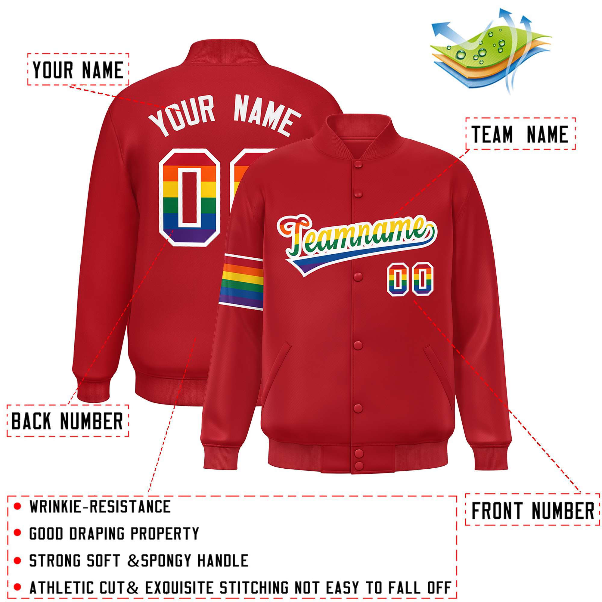 Custom Red LGBT Rainbow For Pride Month Classic Style Letterman Baseball Jacket