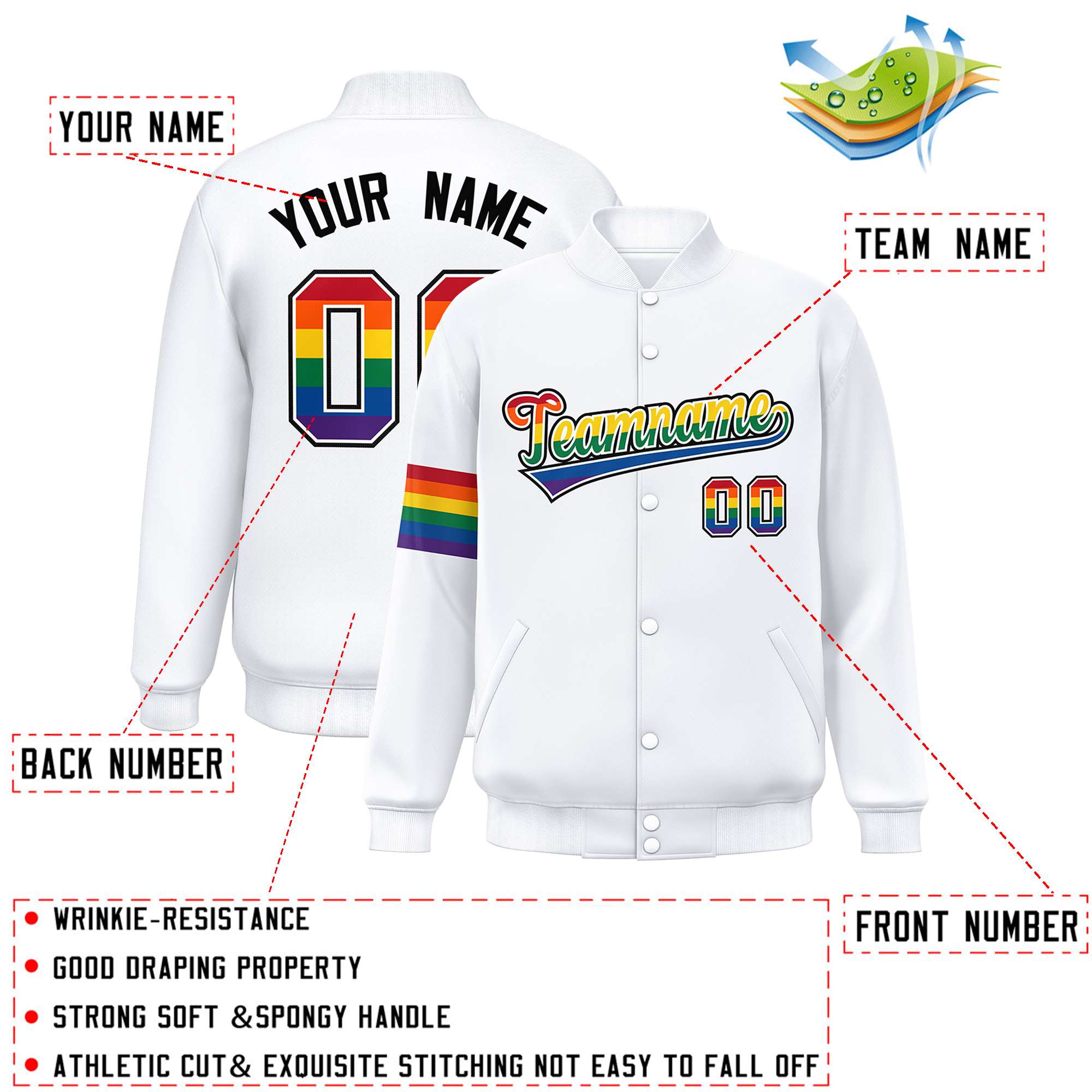 Custom White LGBT Rainbow For Pride Month Classic Style Letterman Baseball Jacket