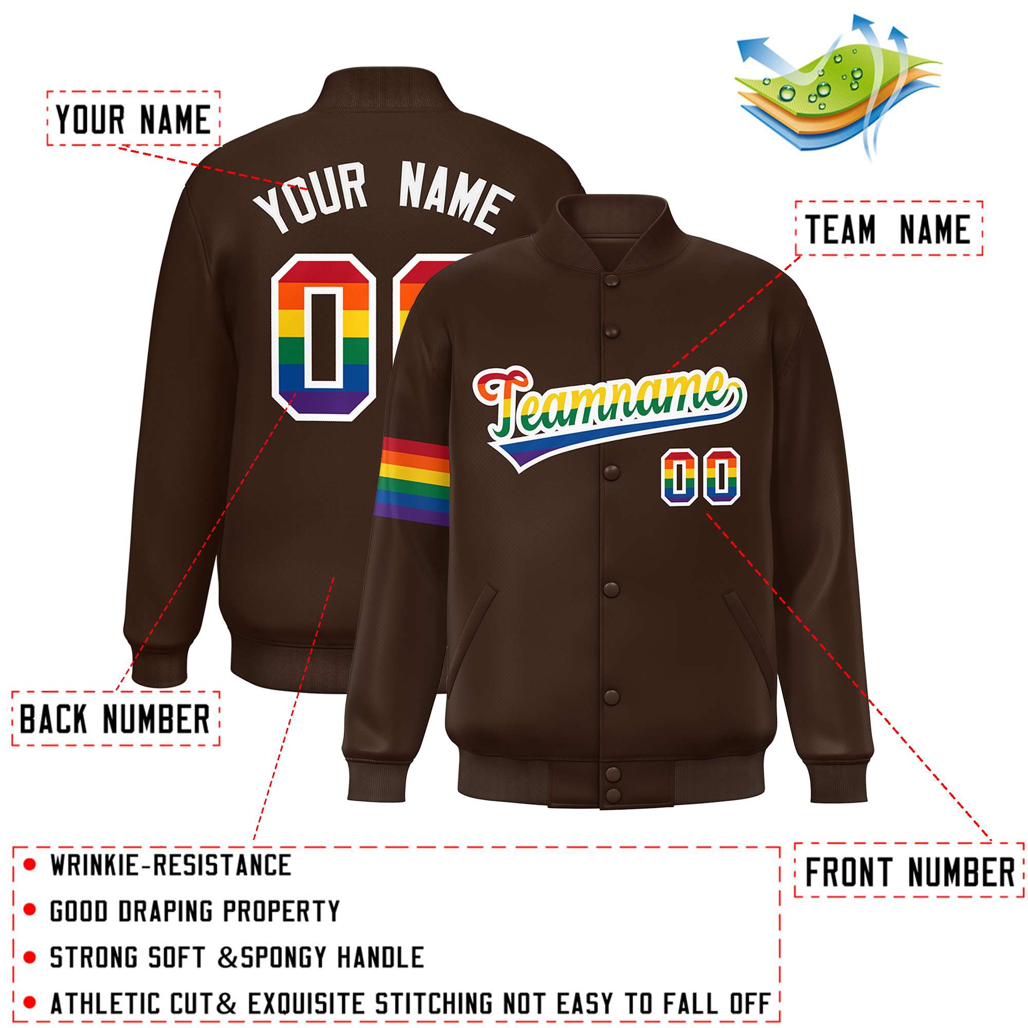 Custom Brown LGBT Rainbow For Pride Month Classic Style Letterman Baseball Jacket