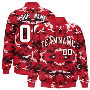 Custom Red Black-White Varsity Full-Snap Camo Letterman Jacket