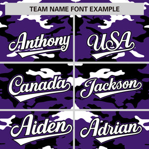 Custom Purple Black-White Varsity Full-Snap Camo Letterman Jacket