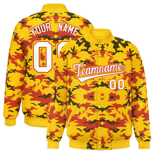 Custom Gold Red-Black Varsity Full-Snap Camo Letterman Jacket