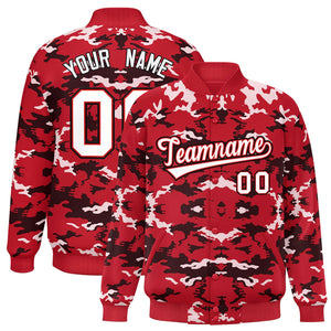 Custom Red Black-White Varsity Full-Snap Camo Letterman Jacket