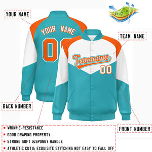 Custom White Aqua Varsity Full-Snap Color Block Letterman Jacket