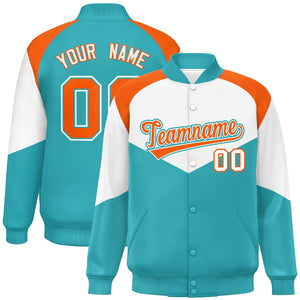 Custom White Aqua Varsity Full-Snap Color Block Letterman Jacket