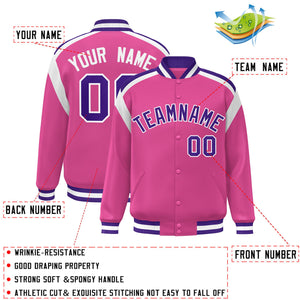 Custom Pink Varsity Full-Snap Color Block Letterman Jacket