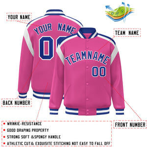 Custom Pink Varsity Full-Snap Color Block Letterman Jacket