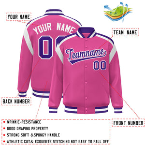 Custom Pink Varsity Full-Snap Color Block Letterman Jacket