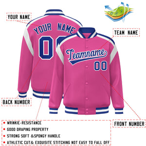 Custom Pink Varsity Full-Snap Color Block Letterman Jacket