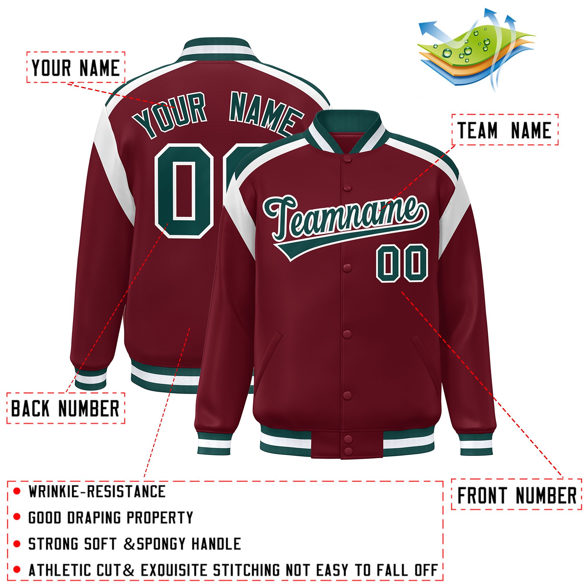 Custom Crimson Varsity Full-Snap Color Block Letterman Jacket