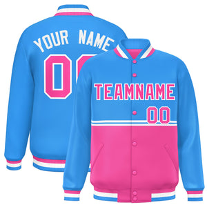 Custom Powder Blue Pink Varsity Full-Snap Color Block Letterman Jacket