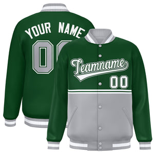 Custom Green Gray Varsity Full-Snap Color Block Letterman Jacket