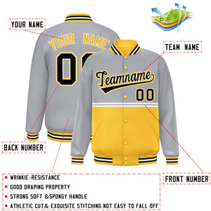 Custom Gray Gold Varsity Full-Snap Color Block Letterman Jacket