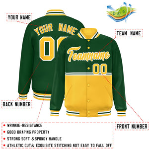 Custom Green Gold Varsity Full-Snap Color Block Letterman Jacket