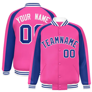 Custom Pink Royal Varsity Full-Snap Color Block Personalized Raglan Sleeves Letterman Jacket