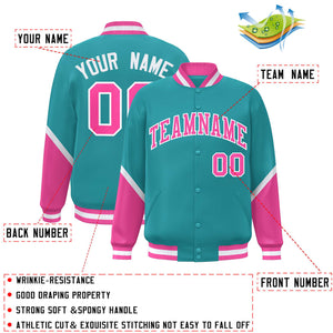 Custom Aqua Pink Varsity Full-Snap Color Block Letterman Baseball Jacket