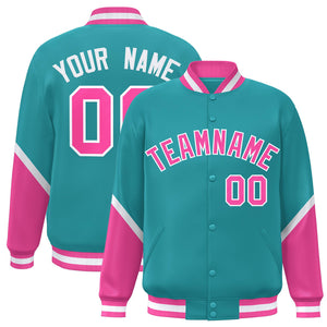 Custom Aqua Pink Varsity Full-Snap Color Block Letterman Baseball Jacket